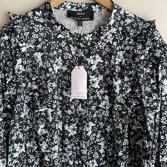 ERDEM x UNIVERSAL STANDARD Kalina Ruffle Shirt Chambray Bud Floral - Picture 5 of 16